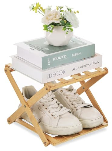 Fentar Kleines Schuhregal Schmal, Schuhregal Bambus Schuh Organizer, 2-Stöckiger Faltbar Mini Schuh Regal, Holz Schuhständer, Faltbar Schuhaufbewahrung Platzsparend für Eingang Schlafzimmer Ecke