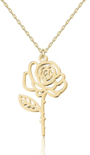 UMAGICBOX June Rose Birth Flower Necklace for Women - Elegant Custom Pendant Jewellery - Birthday or Wedding Gift for Mum, Daughter, Sister, Wife - Gemini Cancer