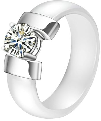 Aotiwe Promise Ring Beste Freundin, Freundschaftsringe Freundinnen mit Rundem Zirkonia Weiß Silber Vintage Ring Keramik Größe 60 (19.1)