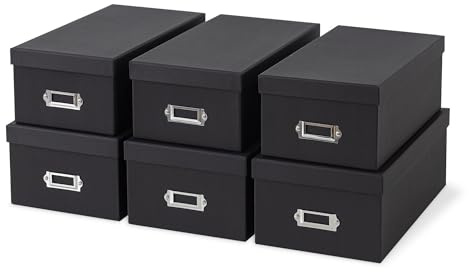 Soul & Lane - Black Photo Storage Boxes with Lids, Set of 6 in 2 Sizes