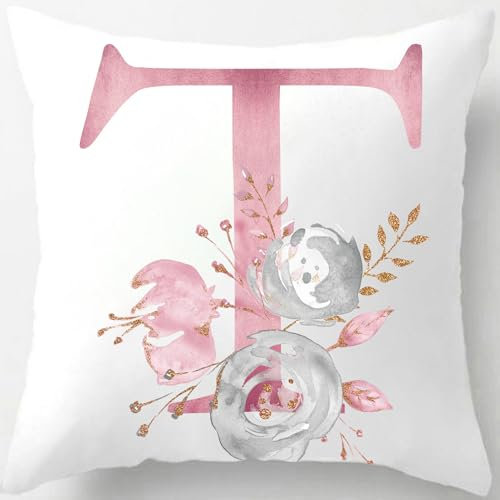 Tillskuch Housse de coussin, 40 x 40 cm, rose, séquence de lettres, décorative, pour canapé, salon, chambre à coucher, (T)