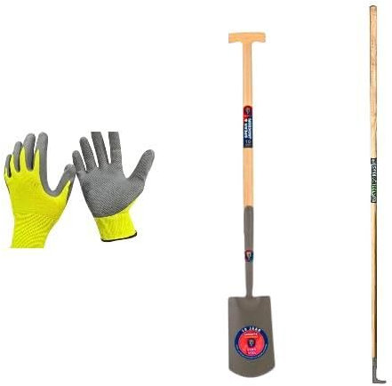 Synx Tools Fugenmesser Edelstahl + Speer & Jackson Spaten geschmiedet 120cm Griff + Recycelte Gartenhandschuhe Größe M - Medium - Fugenkratzer mit Griff 150cm