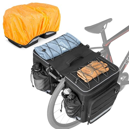 Marscamd Bike Pannier Bag with Rain Cover, 50L Expandable Rear Rack Saddle