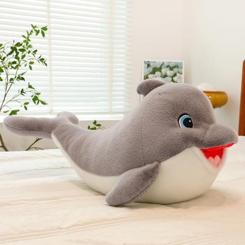 AQCQDQ Delfin Kuscheltier, Stofftier Delfin Plüschtier, Simulations Delphin Plüschkissen, Niedliche Delfinpuppen Spielzeug für Jungen Mädchen Schlafkissen Geschenk (35cm,Grau)