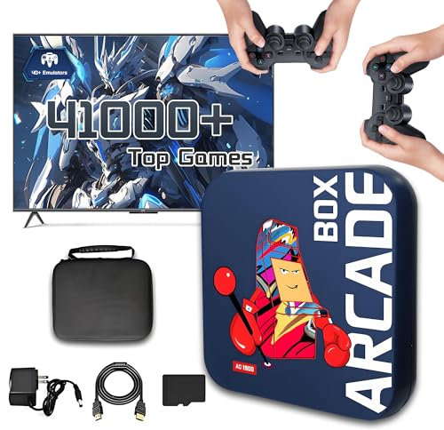 XIXIMENG Super Consola 4K Arcade Box,51000/41000/31000+ Juegos,50/40/30+ Emuladores,HD HDMI Salida Consola de juegos retro,Chip S905X,Plug & Play Consolas de Videojuegos con 2 Mando Inalámbrico (128G)
