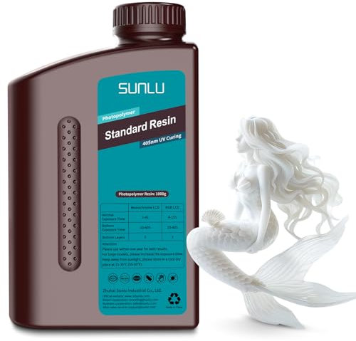 SUNLU 3D Printer Resin, Fast Curing Standard 3D Printer Resin for LCD/DLP/SLA, 395-405nm UV Curing Photopolymer Resin, Low Shrinkage & High Precision, 1000g White