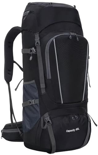 Ezmina 80L Wanderrucksack mit Regenschutz, großer Camping-Rucksack für Herren und Damen, leicht, Reise, Rucksackreisen, wasserdicht, Trekkingtasche, Wanderrucksack, Tagesrucksack für Touren, Klettern
