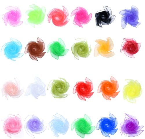 GOWTX Chiffontücher für Tanzen Kindershow Sensorisches - 24 Stück Seidentücher Baby, 60 x 60 cm Square Jongliertücher, 24 Farbtöne Seidentücher Kinder, Bunte Tücher für Kindergarten