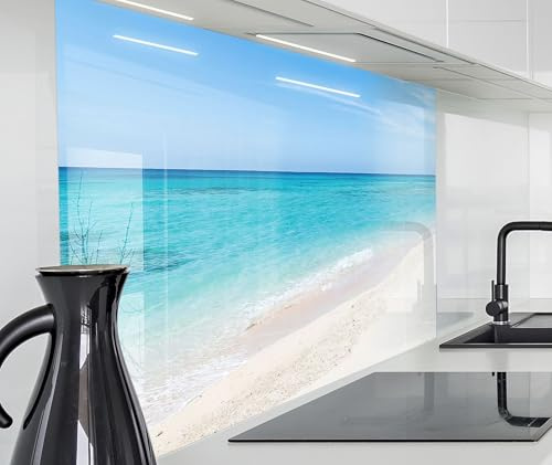 timalo Küchenrückwand Glasoptik | 60 x 40 cm Strand, Meer, Blaues Wasser | Acryl Glas 2mm | Spritzschutz Wand für Herd, Küche Glasrückwand Acrylglas Wandpaneele Rückwandschutz Platte