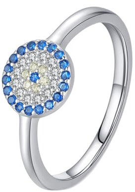 14K Weißgold Ring Blau Künstlicher Saphir, Elegant Ringe Damen Moissanit Größe 57 (18.1)