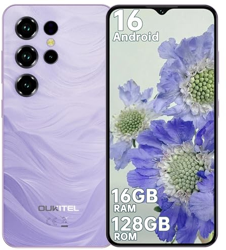 OUKITEL C2 Smartphone Ohne Vertrag - Android 16 Günstig Handy 16GB+128GB /1TB, 6.52 Zoll Handy Ohne Vertrag, 5000mAh Akku Simlockfreie Handys, 13MP+5MP, Dual SIM 4G Face ID/OTG/GPS, Violett