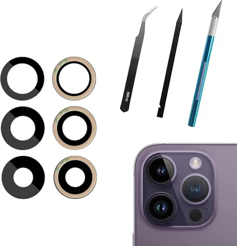Peixiong Vetro di Ricambio per Fotocamera Posteriore per iPhone 14 Pro/Pro Max - Antigraffio, impermeabile, con adesivo preinstallato e kit di strumenti di riparazione