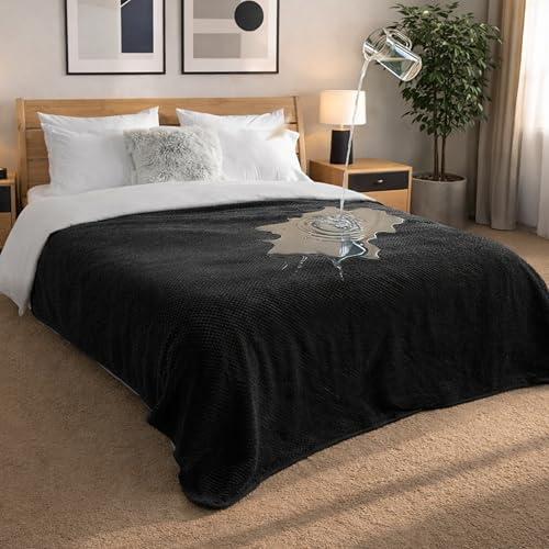 Dreamzie - wasserdichte Decke - Hundedecke Sofa, Bett, Auto, Outdoor 152x203cm - Reversible und Maschinenwaschbar Liebesdecke aus Sherpa Fleece - Schwarz