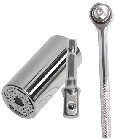 LSGZJZY Universal Socket Tool Set, 3-Piece, 7-19mm Range, Chrome-Plated Steel, Quick-Release Ratchet Handle with Extension Adapter