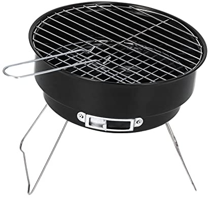 Akozon Tragbare Grillausrüstung, Runder Grill, Grill-Set für Zuhause, Küche, Grill, Picknick, Camping – Holzkohlegrill, Kochen