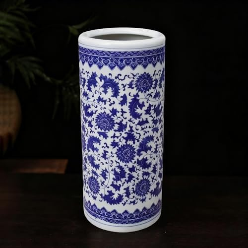 Porte-parapluie en céramique, motif floral rétro bleu blanc, fabriqué à la main, multifonctionnel pour la maison, le bureau, l'entrée intérieure