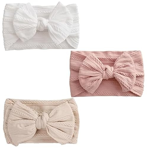 3 Stück Stirnband Baby Mädchen, Elastische Nylon Weiche Haarband MäDchen, Baby Haarband für Neugeborene, Kleinkinder(Weiß, Aprikose, Rosa)