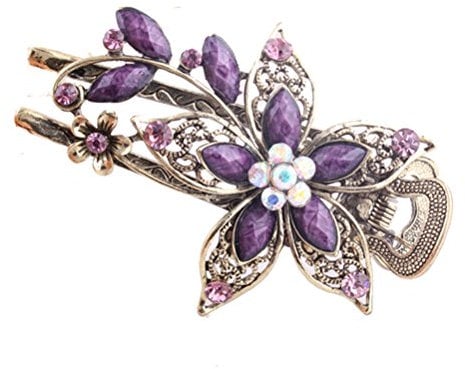 FRCOLOR Vintage Purple Flower Hair Clip with Crystal Alloy Design, Decorative Hair Accessory for Women Prom Wedding Party Hairstyles