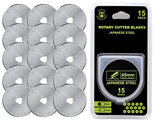 Headley Tools Rollschneider Ersatzklingen 45mm (15 Stück) passen auf alle 45mm Rotary Cutter