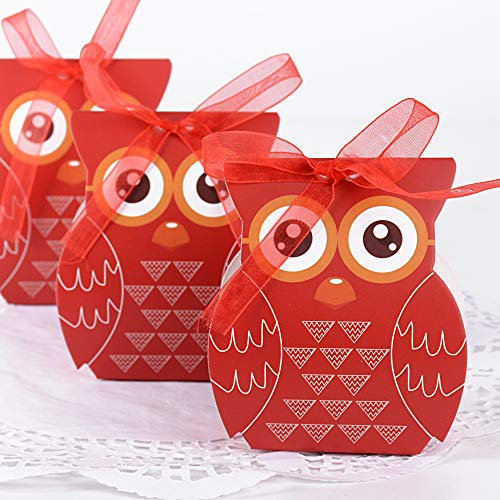 50 Stk Papier Geschenkbox Geschenkschachtel Eule Hochzeitsfest Geschenk Verpackung Bevorzugung Geschenk Candy Rot