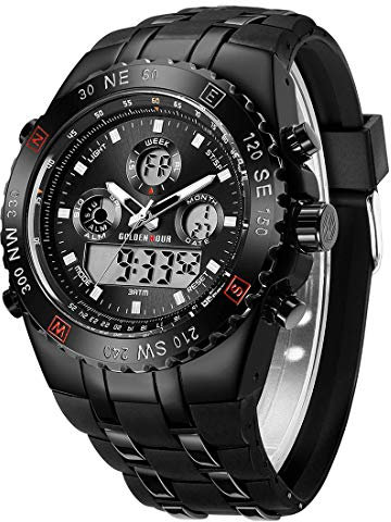 Orologi sportivo militare da uomo, analogico digitale, impermeabile, con data, sveglia, flusso luminoso, cronometro, orologio da polso Big Army, Nero