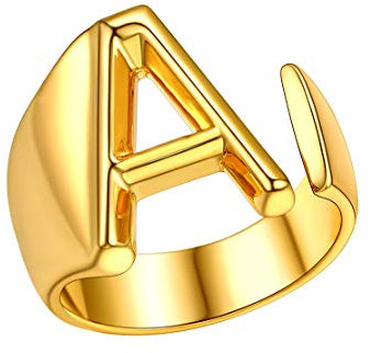 FindChic Alphabet Ring A - Herren Damen Buchstabe Goldener Offener Fingerring Anfangsbuchstabe Namensring Partnerring