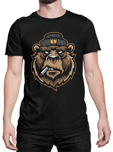 Herren Shirt Gangster Bear Bären Stark Hardcore Rock T Shirt Männer rockige Kleidung Kurzarm Gothic Biker Rundhals Oberteil Unisex Vintage Grunge Clothes Schwarz S-5XL… (Schwarz, XL)