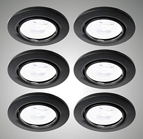 Trango 6er Set 6729-065MCOB LED Einbaustrahler in Schwarz matt schwenkbar inkl. 6x 3000K warmweiß Ultra Flach LED Modul, Einbauspots, Deckenstrahler, Deckenlampe, Badleuchte, Deckenleuchte, Spots