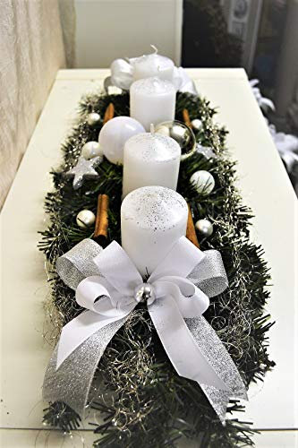 Adventskranz weiß Silber 60 cm künstlich Weihnachten Adventsgesteck Deko Adventkranz