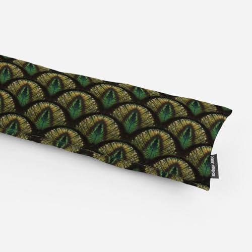 SCHÖNER LEBEN. Zugluftstopper Italian Samt Pfau Federn grün Gold, Auswahl:120cm Länge