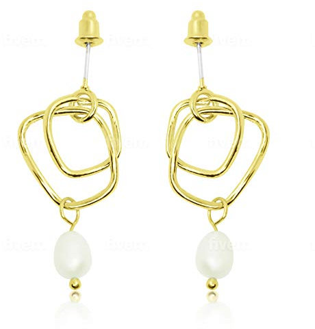 PoE - Moderne Perlenohrringe Knoten aus Messing - echte Zuchtperle halbrund - stylisches Design - Perlenschmuck mit Geschenkbox