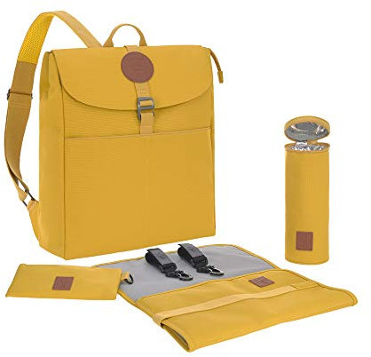 LÄSSIG Baby Wickelrucksack Wickeltasche Babytasche stylische Tasche inkl. Wickelzubehör/Backpack Adventure lemon curry