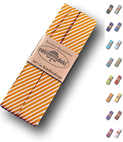 Sandras-Bastelladen Schrägband/Einfassband Baumwolle gefalzt 3m x 20mm - Streifen Muster 6011-Orange-Weiß