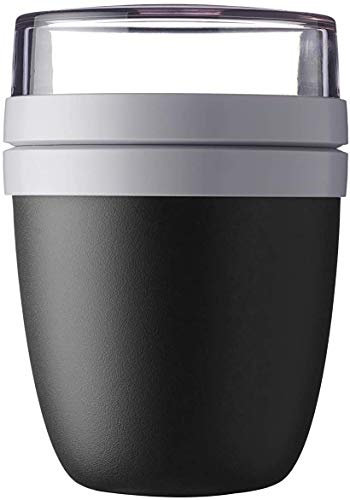 Mepal Müslibecher to go, Klein, praktischer Joghurtbecher to go - Unterteilung für Joghurt & Müsli - Geeignet für Gefrierschrank, Mikrowelle & Spülmaschine - 300 ml + 120 ml - Old Nordic Black