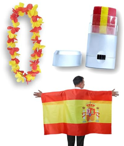 Sonia Originelli Fanset Fanartikel Poncho Fahne Flagge zum Umhängen Schminkstift und Blumenkette Hawaiikette Farbe: Spanien