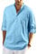 Enlision Mens Casual Linen Beach Shirt Long Sleeve Solid Button-Down Henley Shirt Roll Up SkyBlue Henley Tops L