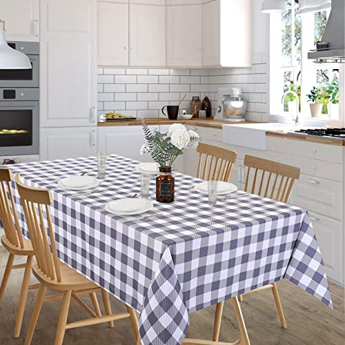 CAROMIO Abwaschbar Tischtuch aus Polyester Wasserdicht Tischdecke Landhausstil Karierte Tischdecken Küche Tischdekoration für Party Hochzeit Geburtstagsfeier 145 x 274cm Weiß Grau