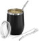 TELANKS Mate Becher, 340 ml Teetassen Set, Edelstahl doppelwand isolier Enthält Bombillas und eine Reinigungsbürste, Mate Teetasse mit BPA-freiem Deckel(Schwarz)