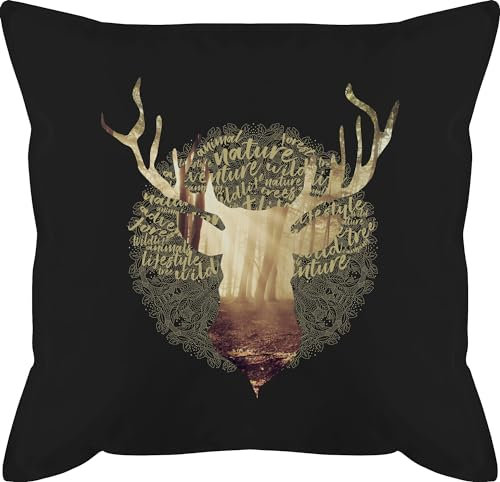 Kissen 50x50 - Dekoration - Hirsch Motiv Geschenk Jäger I Hirschgeweih Tracht - 50 x 50 cm - Schwarz - hirschkissen mit füllung jaeger männerkissen hirschmotiv geweih pillow bavaria sofakissen