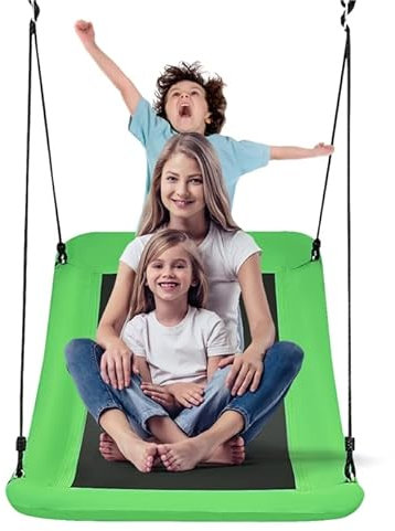 COSTWAY Balançoire Extérieur Rectangulaire 83 x 155 cm, Siege Balançoire pour Enfant et Adulte, avec Cordes de Suspension Réglables Charge Max 150 kg pour Parc, Arbre (Vert)