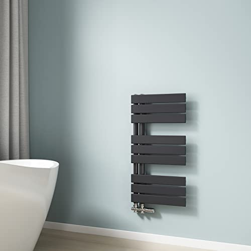 EMKE Scaldasalviette termoarredo piatto, Termoarredo da Bagno, 762 x 400 mm, Antracite colore, collegamento laterale, 342W, radiatore scaldasalviette ad acqua calda