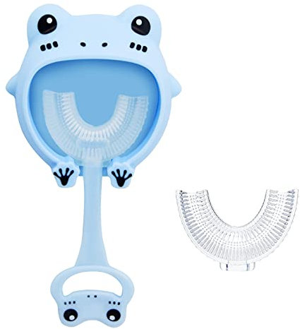LEBOCADO Brosse à Dents en Forme de U pour Enfants, Brosse à Dent Manuelle avec Poils en Silicone pour Les Enfants de 2 à 6 Ans, Fournit Un Nettoyage Complet avec Boîte à Anti-Poussière (Bleu)