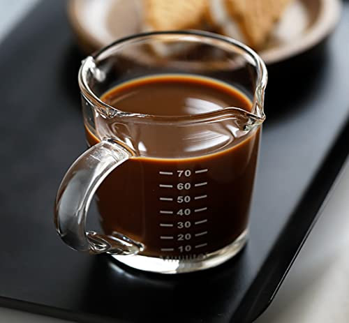 Espresso Shot Glass Cup With Double Spouts 3oz/70ml Coffee Shot Glass Measuring Cup With Handle Little Jug Mugs Measures Cup Liquid Pitcher Heat&Cold Resistant For Bar Party Home Wine Coffee Milk Tea