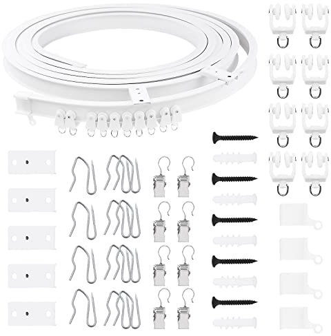 Swpeet 151PCS 5 Meter Decke Gebogene Vorhang Schiene, Mount Soft Windows Gebogene Schiene, Track Rollen, Track Vorhang System, Metall-Gardinenhaken, Metall-Gardinen-Clips, Snap-on-Deckenhalterungen