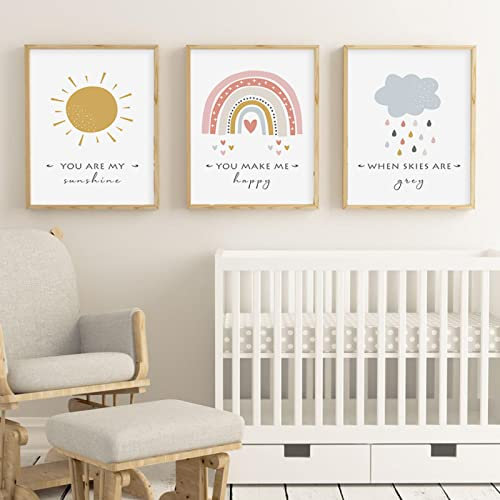 iYoucase Cartoon Sonne Wolke Regenbogen Poster Kunstdrucke Kinderzimmer Wand Bilder Dekor Leinwand Bild Wandbilder Für Kinder Babyzimmer Dekoration 30x50cmx3 Ungerahmt