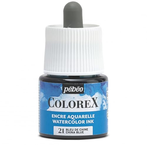Pébéo - Colorex Tinte 45 ML Chinablau - Colorex Aquarell Tinte Pébéo - Chinablau Tinte mit samtigem Finish - Zeichentusche Multi-Tool Alle Medien - 45 ML - Chinablau