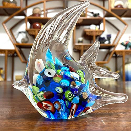 DECRZPB Glasfigur Blauer tropischer Fisch handgefertigt geblasenes Kristallglas Briefbeschwerer Glasurkunst Tischdekoration Heimdekoration