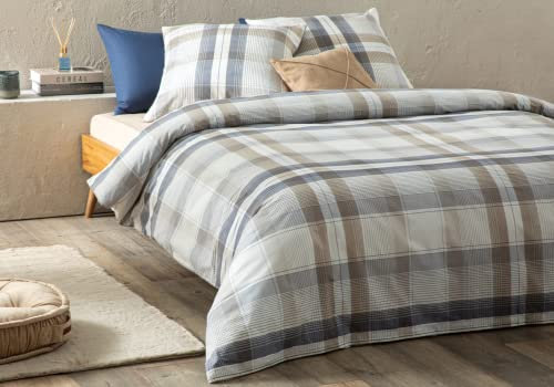 ENGLISH HOME Bettwäsche 135x200 2teilig Marineblau, 1 x Bettbezug 135 x 200 mit 1x Kissenbezug 80 x 80 cm, Bettwäsche-Set 135x200cm mit Reißverschluss, Modern Gestreift