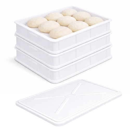 VIRSUS Cassetta con Coperchio per impasti Pizza e Pane HD3, misura 30x40x10 cm e capacità 10 Litri, colore neutro, Contenitore per alimenti, porta impasto per panetti (3 Cassette + 1 Coperchio) - C