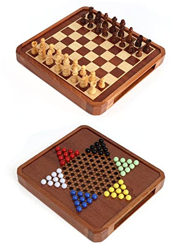 Creechwa Holz Schachspiel und Chinesische Dame, 2 in 1 Magnetisches Schachbrett, Hochwertig Handgefertigt Chess Board Reisenschach, Pädagogisches Spielzeug für Kinder und Erwachsene